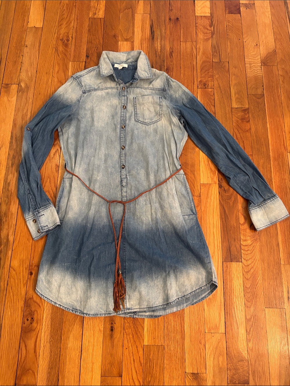 Women's Blue Ombre Denim Button-Down Mini Dress